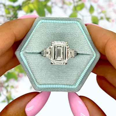 Pre-owned The Diamond Edit 4 Cts Lab Grown Emerald Diamond 14k White Gold Engagement Ring Size 7