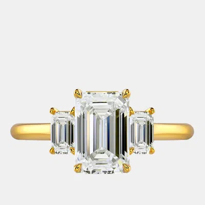 Pre-owned The Diamond Edit 4 Cts Lab Grown Emerald Diamond 18k Yellow Gold Ring Size 8