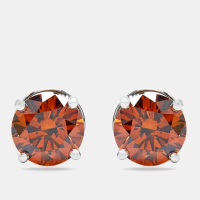 Pre-owned The Diamond Edit 4.00 Cts Brownish Orange Round Lab Grown Diamond 18k White Gold Earrings