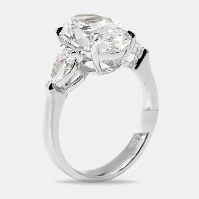 Pre-owned The Diamond Edit 4.00 Cts Oval Brilliant And Pear Lab Grown Diamonds 18k White Gold Ring Size 54