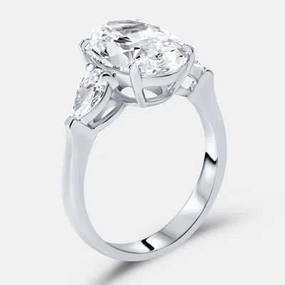 Pre-owned The Diamond Edit 4.00 Cts Oval Brilliant And Pear Lab Grown Diamonds 18k White Gold Ring Size 54