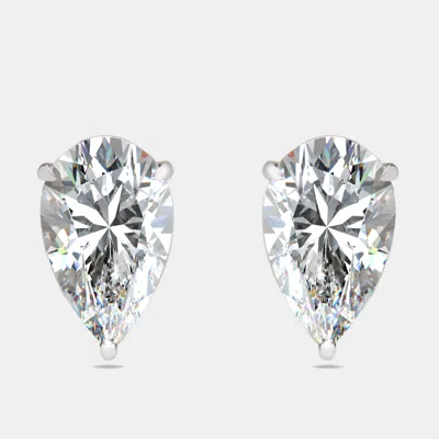 Pre-owned The Diamond Edit 4.00 Cts Pear Brilliant Cut 18k White Gold Stud Earrings
