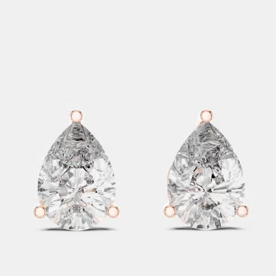 Pre-owned The Diamond Edit 4.00 Cts Pear Cut 18k Rose Gold Lab Grown Diamond Stud Earrings