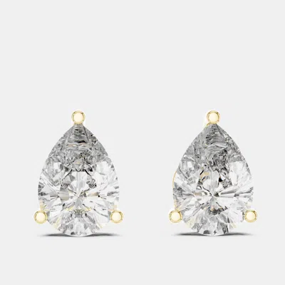 Pre-owned The Diamond Edit 4.00 Cts Pear Cut 18k Yellow Gold Lab Grown Diamond Stud Earrings