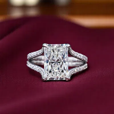 Pre-owned The Diamond Edit 4.00 Cts Radiant Lab Grown Diamond 18k White Gold Engagement Ring Size 52