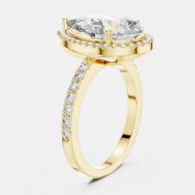 Pre-owned The Diamond Edit 4.00 Cts Round & Pear Cut 18k Yellow Gold Solitaire Lab Grown Diamond Halo Ring Size 53
