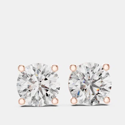 Pre-owned The Diamond Edit 4.00 Cts Round Cut 18k Rose Gold Lab Grown Diamond Stud Earrings
