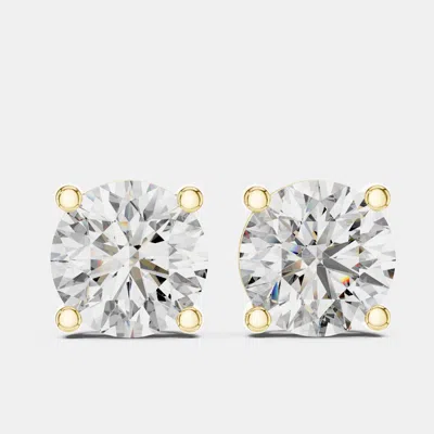 Pre-owned The Diamond Edit 4.00 Cts Round Cut 18k Yellow Gold Lab Grown Diamond Stud Earrings