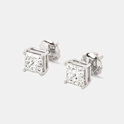 Pre-owned The Diamond Edit 4.02 Cts Princess Cut 18k White Gold Diamond Solitaire Earrings (4.02ct)