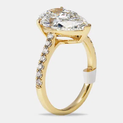 Pre-owned The Diamond Edit 4.3 Cts Pear And Round Lab Grown Diamond 18k Yellow Gold Ring Size 53