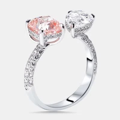Pre-owned The Diamond Edit 4.3 Cts Pink Cushion Pear Round Lab Grown Diamonds 18k White Gold Ring Size 52