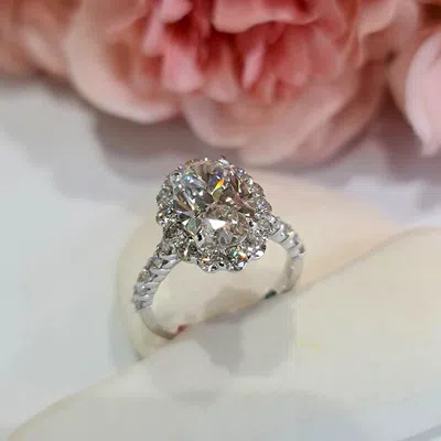 Pre-owned The Diamond Edit 4.38 Cts Oval Lab Grown Diamond 18k White Gold Engagement Ring Size 52