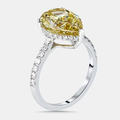 Pre-owned The Diamond Edit 4.5 Cts Fancy Yelllow Pear Round Lab Grown Diamonds 18k White Gold Ring Size 54