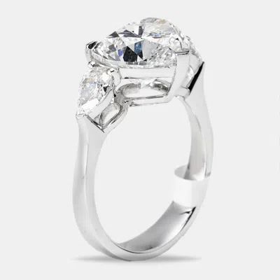 Pre-owned The Diamond Edit 4.5 Cts Heart And Pear Lab Grown Diamond 18k White Gold Ring Size 52