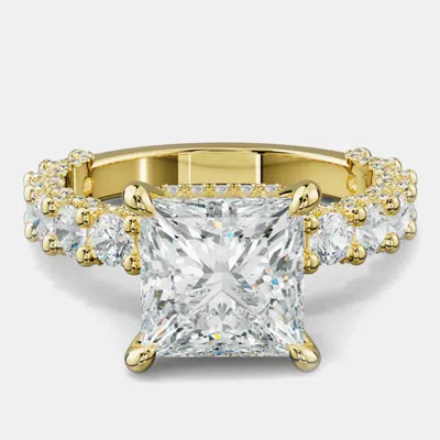 Pre-owned The Diamond Edit 4.5 Cts Princess Cut Lab Grown Diamond 18k Yellow Gold Ring Size 52