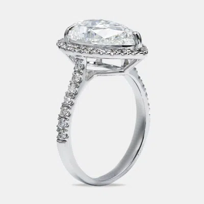 Pre-owned The Diamond Edit 4.50 Cts Pear Round 18k White Gold Lab Grown Diamonds Ring Size 54