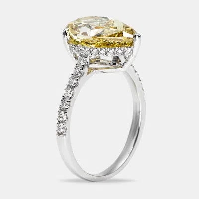 Pre-owned The Diamond Edit 4.50 Cts Yellow Pear And Round Lab Grown Diamond 18k White Gold Ring Size 52