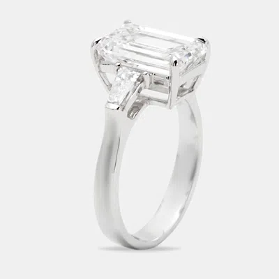 Pre-owned The Diamond Edit 4.60 Cts Emerald Cut And Tapper Lab Grown Diamond 18k White Gold Ring Size 53