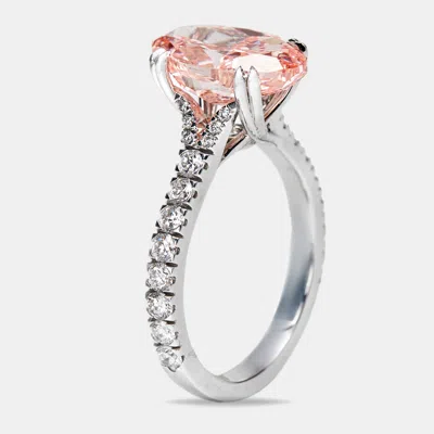 Pre-owned The Diamond Edit 4.80 Cts Pink Oval Cut And Round Lab Grown Diamond 18k White Gold Ring Size 53
