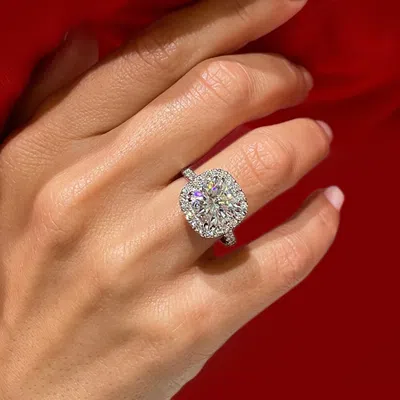 Pre-owned The Diamond Edit 5 Cts Cushion Lab Grown Diamond 14k White Gold Engagement Ring Size 52