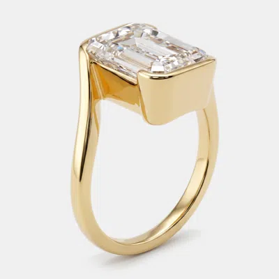 Pre-owned The Diamond Edit 5 Cts Emerald Cut Lab Grown Diamonds 18k Yellow Gold Ring Size 55
