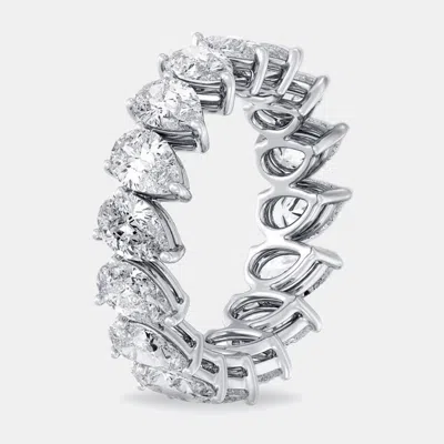Pre-owned The Diamond Edit 5 Cts Pear Lab Grown Diamond 18k White Gold Eternity Ring Size 54