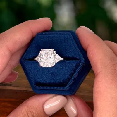 Pre-owned The Diamond Edit 5 Cts Radiant Lab Grown Diamond 14k White Gold Engagement Ring Size 52