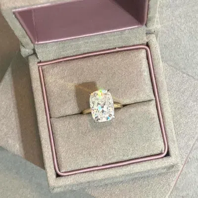 Pre-owned The Diamond Edit 5.00 Cts Cushion Lab Grown Diamond 18k Multi Tone Gold Ring Size 52