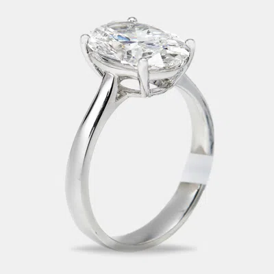 Pre-owned The Diamond Edit 5.00 Cts Oval Lab Grown Diamond 18k White Gold Ring Size 52