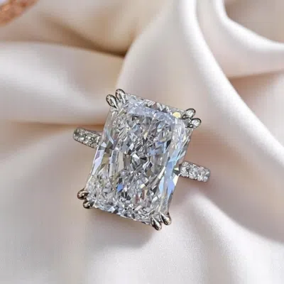 Pre-owned The Diamond Edit 5.00 Cts Radiant Lab Grown Diamond 18k White Gold Ring Size 52
