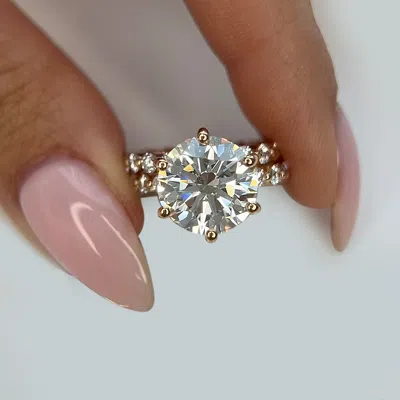 Pre-owned The Diamond Edit 5.00 Cts Round Lab Grown Diamond 14k Yellow Gold Wedding Rings Set Size 52
