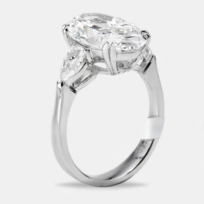 Pre-owned The Diamond Edit 5.20 Cts Oval Brilliant And Pear Lab Grown Diamonds 18k White Gold Ring Size 53