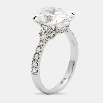Pre-owned The Diamond Edit 5.25 Cts Oval And Round Lab Grown Diamond 18k White Gold Ring Size 52