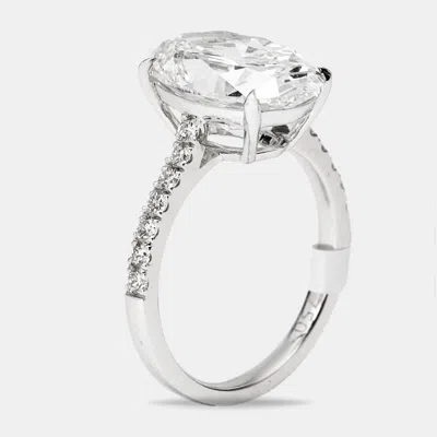 Pre-owned The Diamond Edit 5.3 Cts Oval And Round Lab Grown Diamond 18k White Gold Ring Size 52