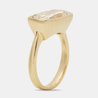 Pre-owned The Diamond Edit 5.30 Cts Elongated Cushion 18k Yellow Gold Ring Size 52