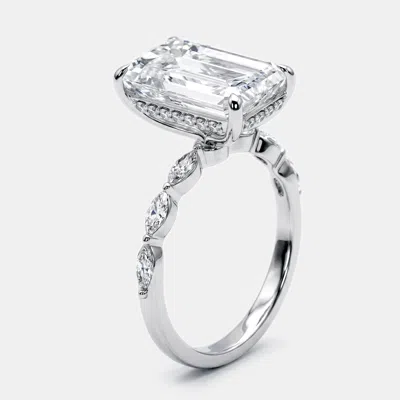 Pre-owned The Diamond Edit 5.4 Cts Emerald Cut Round Marquise Lab Grown Diamonds 18k White Gold Ring Size 51