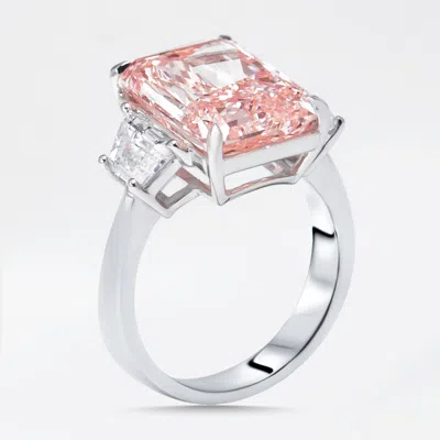 Pre-owned The Diamond Edit 5.4 Cts Pink Radiant Trapazoid Lab Grown Diamonds 18k White Gold Ring Size 54