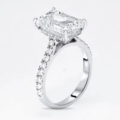Pre-owned The Diamond Edit 5.5 Cts Emerald Cut Round Lab Grown Diamond 18k White Gold Ring Size 54