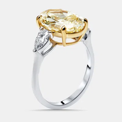 Pre-owned The Diamond Edit 5.5 Cts Oval Pear Lab Grown Diamonds 18k Two Tone Gold Ring Size 52