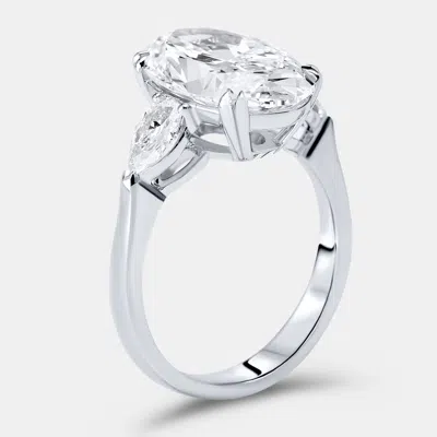 Pre-owned The Diamond Edit 5.5 Cts Oval Pear Lab Grown Diamonds 18k White Gold Ring Size 53