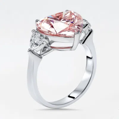 Pre-owned The Diamond Edit 5.5 Cts Pink Heart Trillion Lab Grown Diamonds 18k White Gold Ring Size 53