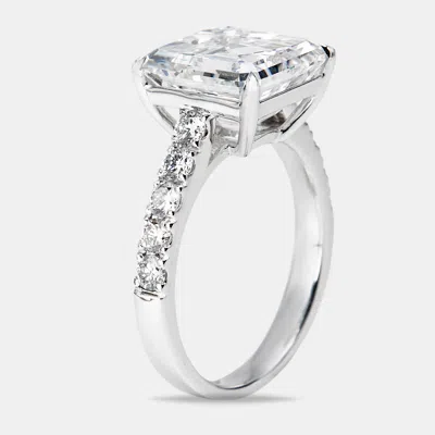 Pre-owned The Diamond Edit 5.50 Cts Asscher And Round Lab Grown Diamond 18k White Gold Ring Size 51