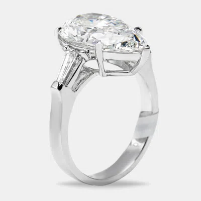 Pre-owned The Diamond Edit 5.50 Cts Pear Brilliant And Trapezoid Lab Grown Diamonds 18k White Gold Ring Size 54