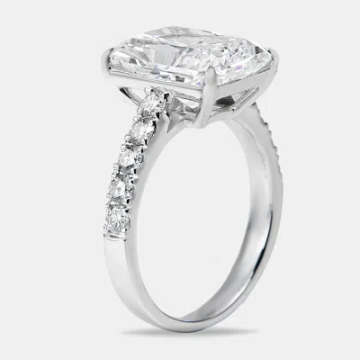 Pre-owned The Diamond Edit 5.50 Cts Radiant And Round Lab Grown Diamond 18k White Gold Ring Size 53