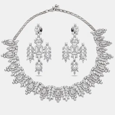 Pre-owned The Diamond Edit 55.46 Cts Marquise Round Emerald 18k White Gold Lab Grown Diamonds Necklace Set