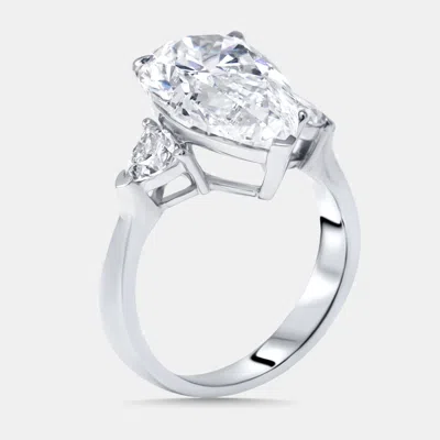 Pre-owned The Diamond Edit 5.6 Cts Pear Trillion Lab Grown Diamonds 18k White Gold Ring Size 52