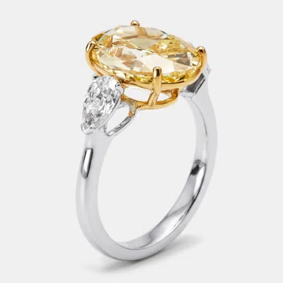 Pre-owned The Diamond Edit 5.7 Cts Oval Pear Lab Grown Diamonds 18k Two Tone Gold Ring Size 55