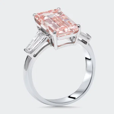Pre-owned The Diamond Edit 5.8 Cts Pink Emerald Cut Trapezoid Lab Grown Diamonds 18k White Gold Ring Size 54