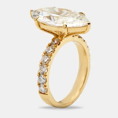 Pre-owned The Diamond Edit 5.80 Cts Marquise Cut Lab Grown Diamond 18k Yellow Gold Ring Size 52