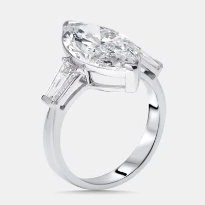 Pre-owned The Diamond Edit 5.9 Cts Marquise Trapezoid Lab Grown Diamonds 18k White Gold Ring Size 53